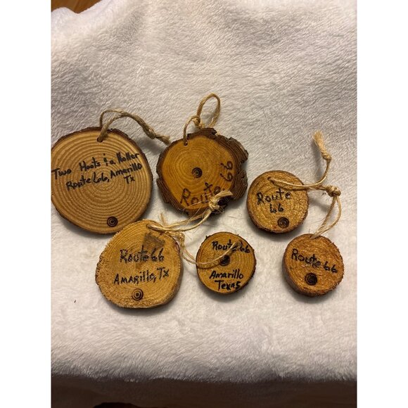 Wooden Owl Ornaments set 6 souvenir Christmas Hand crafted Route 66 TX Holiday - Picture 9 of 11